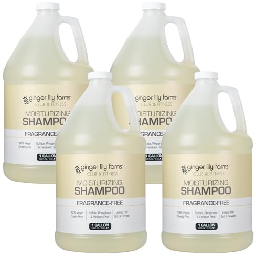 Ginger Lily Farms Club & Fitness Moisturizing Shampoo for All Hair Types, 100% Vegan & Cruelty-Free, Fragrance Free, 1 Gallon (Pack of 4)