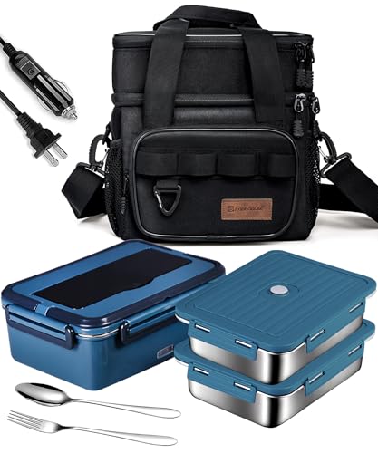 FanFanOK Electric Lunch Box Food Heater 80W Heated LunchBoxes for Adults Work/Car/Truck/Home, 1.8L Portable Food Warmer Heating Lunchbox with Insulated Lunch Bag 12V 24V 110V