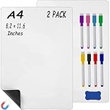 Hiziwimi 2er Pack A4 Format Whiteboard Magnettafel f&uuml;r K&uuml;hlschrank, 11,6x8,2 Zoll (30x21 cm) K&uuml;hlschrank White board, Kleine K&uuml;chen-Memo Tafel mit 8 Markern, 1 Radiergummi & Einkaufslisten-Aufkleber