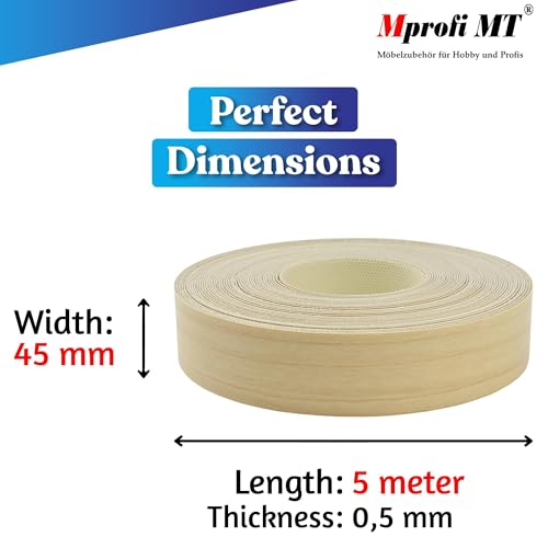 Mprof MT® - Tasma obrzezowa z klejem Klon | 45mm x 5m | Tasma do Krawedz Mebl | melaminowa Krawedzowa | Latwa w Aplkacj | Trwala | Grubosc 0,50mm