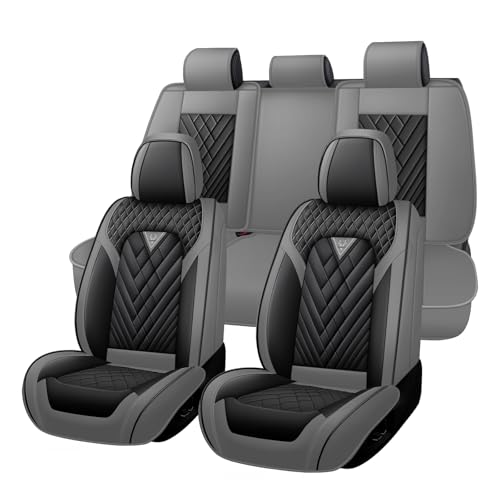 Image of Car Seat Covers Full Set for Kia Telluride 2020-2026, Anti-Slip Full Coverage Car Seat Covers, Waterproof Nappa Leather Car Seat Cover Sets(5 Seats /Gray Black)