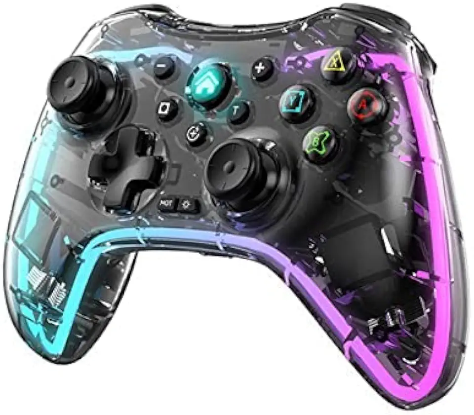 SZAMBIT Controlador de Comutação Sem Fio Transparente Compatível com Nintendo Switch/OLED/Lite,com Função Programável,Eixo Giroscópio,Turbo,Vibração Dupla (controlador de jogo básico)