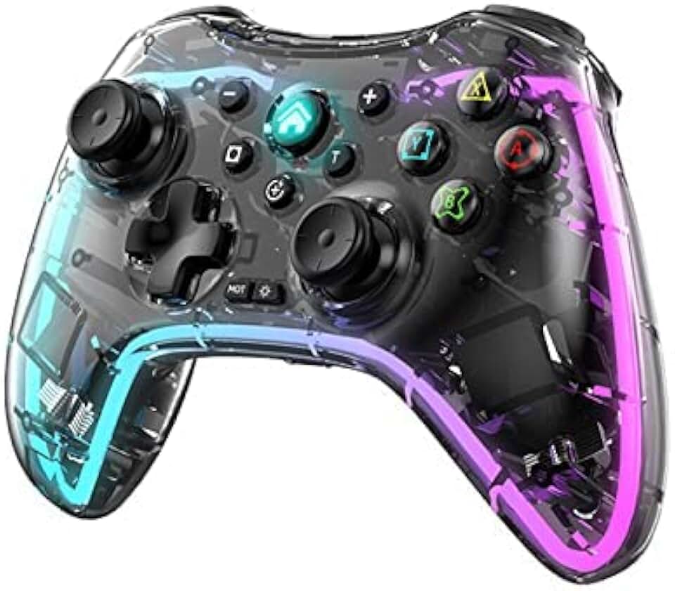 SZAMBIT Controlador de Comutação Sem Fio Transparente Compatível com Nintendo Switch/OLED/Lite,com Função Programável,Eixo Giroscópio,Turbo,Vibração Dupla (controlador de jogo básico)