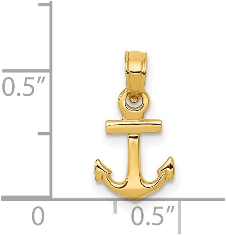 JewelryWeb 14k Yellow Gold Solid Polished Mini Nautical Ship Mariner Anchor Pendant Necklace 15.6x7.9mm Pendant - Image 2