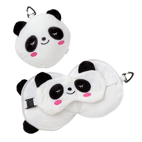 Kids 2-in-1 Travel Pillow with Eye Mask - Soft Plush Folding Mini Pillow Set, Cute Animal Design, Lightweight & Portable for Airplane, Car, Train & Nap Time