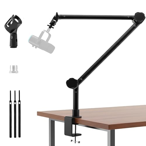 Image of Microphone Stand, Suspension Boom Arm Heightened Design with Desk Mount Clamp, 360 Rotatable,5 /8 inch to 3 /8 inch Adapter, for Podcast, Streaming,Voice-over, Gaming, Recording, Studio, Home Office