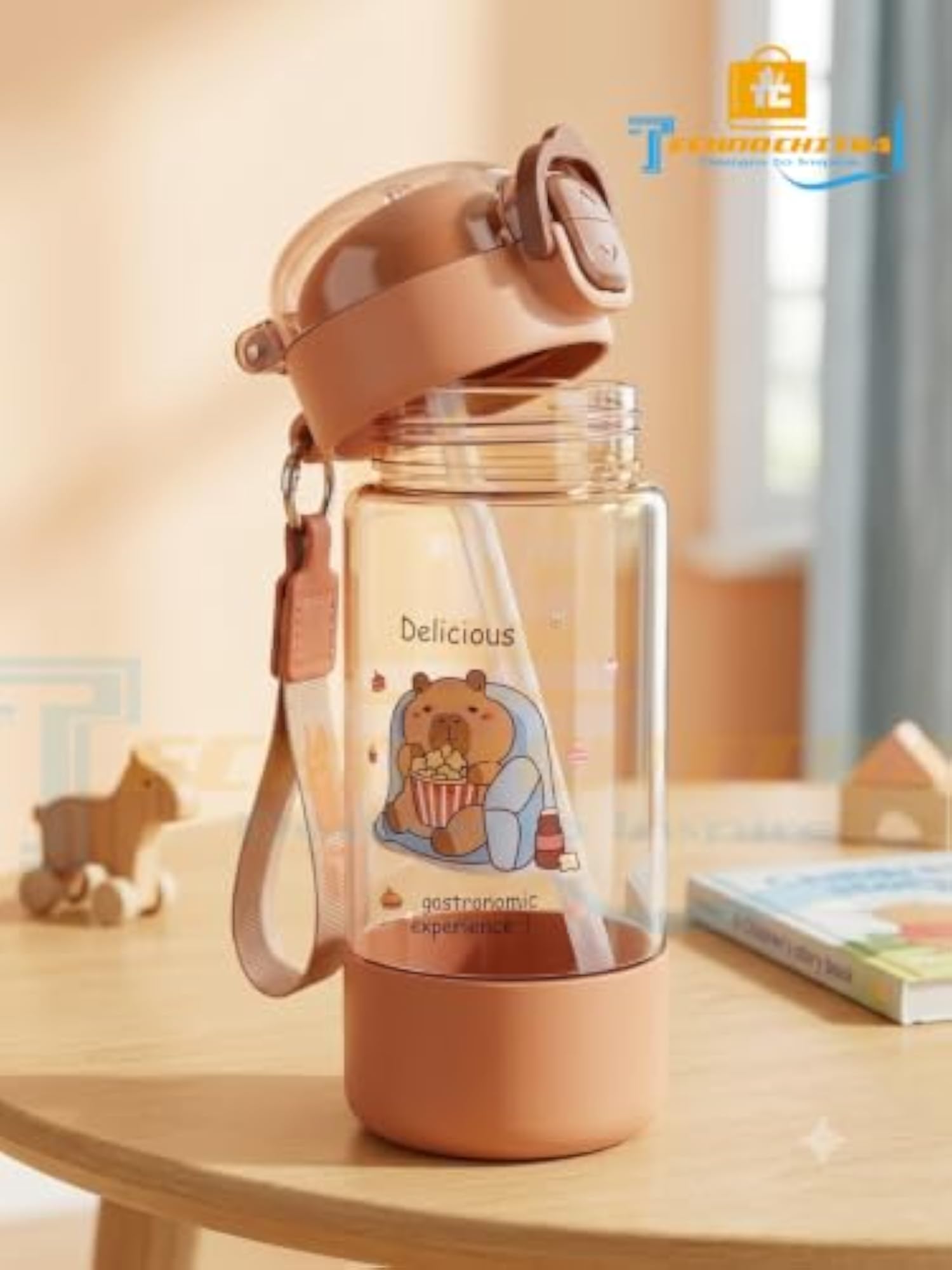 Capybara Water Bottle & 580 ML 2-in-1 Sipper with Straw