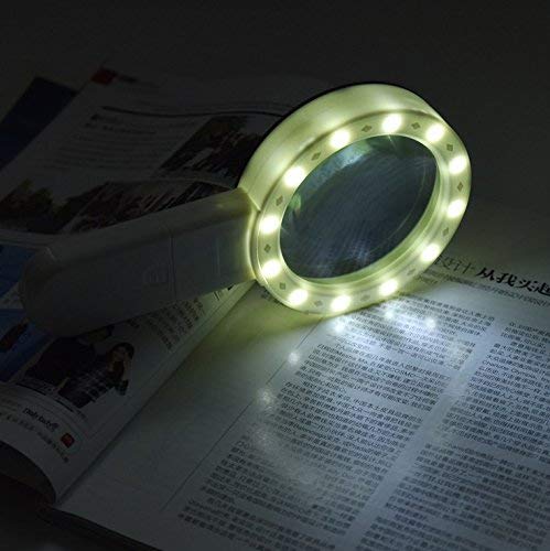 Lupas Lupa de 30 aumentos de Gran Aumento con 12 Luces Lupa de lectura de Mano Herramienta de identificación de antigüedades Diámetro de 105 mm