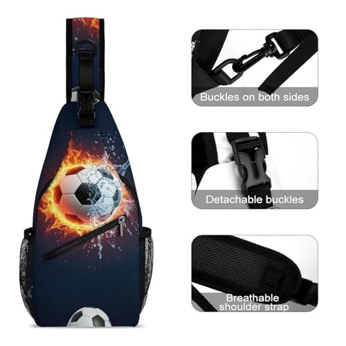 Men's Sling Bag Backpack Packable Chest Crossbody Rucksack, Anti-Theft Waterproof Travel Daypack, Water Fire Soccer Football Bags3