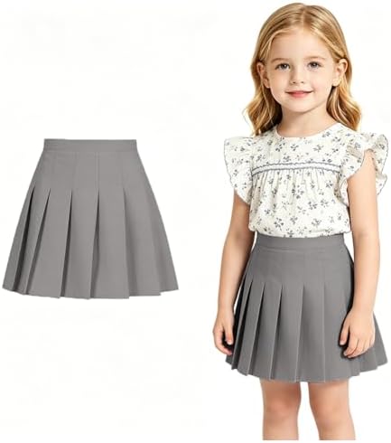 Zoushen Little Girl Pleated Tennis Skirt with Short Kids Light Grey Athletic Sko