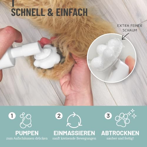 ReaVET Pfotenreiniger für Hunde mit Pfotenschaum, Hundepfoten Reiniger, Pfoten waschen Hund ohne Abspülen, Pfotenpflege mit Hamamelis & Gurke, Dog Paw Cleaner, Paw Foam Cleaner 150ml