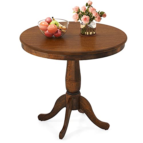 Giantex Table 32" D X 30" H Wooden Round Pub Pedestal Side Table, Adjustable Foot Pads, Spacious Table Top, Multi-Purpose End Table For Bar, Kitchen, Dining Room, Restaurant (32" D, Walnut) #TOP7