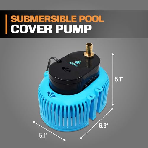 EDOU Direct Submersible Pool Cover Pump | Reliable 850 GPH Max Flow 75 W Includes 16' Kink-Proof Drainage Hose, 2 Adapters Ideal for draining from Above Ground and inground