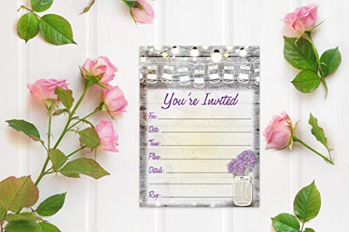 Stonehouse Collection Rustic Fill-in Party Invitations With Envelopes - Mason Jars & Flowers 25 Invites & Envelopes - Wedding, Baby Shower, Rehearsal Dinner, Birthday Party (Rustic Mason Jar)