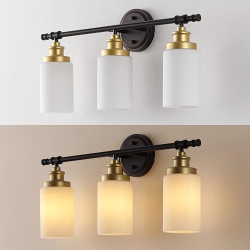JONATHAN Y JYL1503B Egan 23.25" 3-Light Classic Cottage Vanity Light and Bathroom Hardware Accessory Set, Oil Rubbed Bronze/Gold Painting (5-Piece) - Towel Bar & Ring, Toilet Paper Holder, Robe Hook by JONATHAN Y - Used condition - Image 5