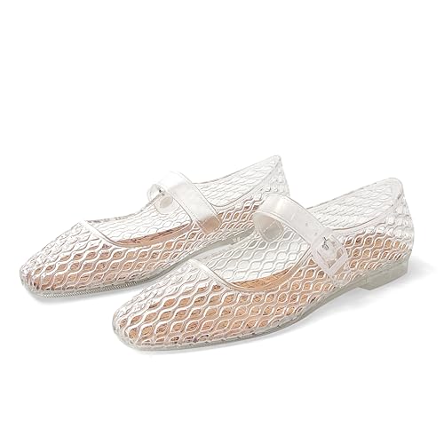 DOEYG Clear Jelly Ballet Flats for Women Jelly Sandals Shoes Women Beach Jellies Mary Jane Flats Ballerina Shoes Size 8 by DOEYG - Used condition - US$28.49