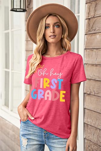 First Grade Teacher Shirt for Women: Teacher Shirts Back to School Oufits Letter Print Tees Short Sleeve Blouse Tops(Pink, X-Large) — view 3