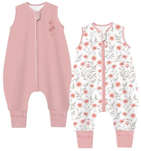 Image of Chilsuessy Toddler Sleep Sack with Feet 3-4 T, 1.0 TOG Cotton Baby Wearable Blanket with Legs, Sleep Bag Walker with 2-Way Zipper, Pink Flower