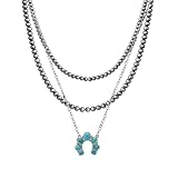 Layered Navajo Pearls Necklace with Western Pendant Necklaces for Women Cowgirl Retro Tribe Western Fashion Accessories (B)