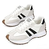 Women's Fashion Thick Sole Sneakers, Breathable Walking Shoes, Comfortable Support, Casual Textile Upper, Rubber Sole, All Seasons (White,7)