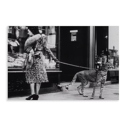 Poster léopard noir et blanc grande taille toile vintage décoration murale chambre salon
