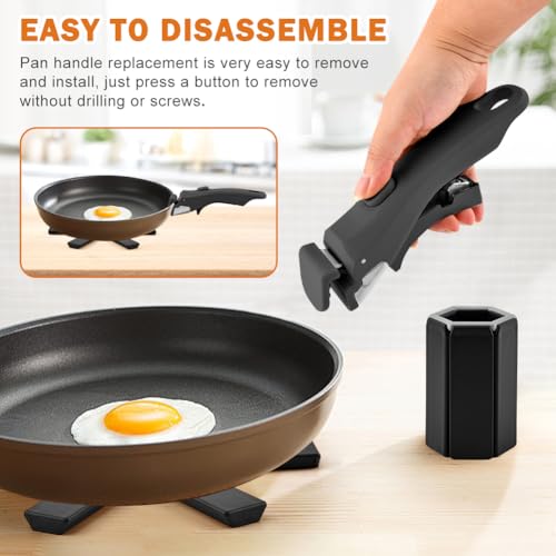 Removable Handle, Detachable Handle Cookware Replacement, Universal Replacement Handles with 1pc Foldable Six-claw Heat Insulation Pad for Pots and Pans, Ideal for All Cookware(COLOR:Black)