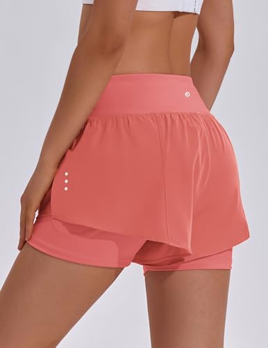PINSPARK Shorts atléticos 2 em 1 para mulheres motociclistas embaixo da calça, shorts de corrida de