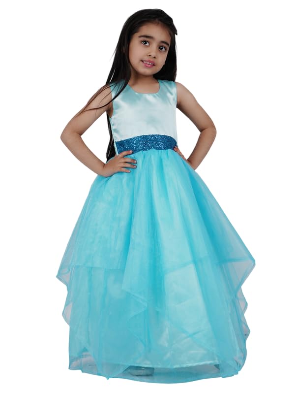 Image of SOFYANA Girls' Organza Net Fit & Flare Wedding Kids Birthday Maxi Dresses8-9 Years Sky Blue 8-9Years