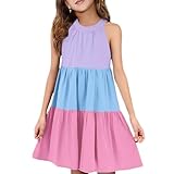 Girls Dresses Sleeveless Color Block Dress Summer Casual Sundress Skater Swing Twirly Halter Vestidos para Niñas Tween (Light Pink,11-12 Years)