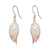 CINily Rose Gold Plated Opal Dangle Earring-Leaf Drop Earrings White Opal Gemstone Dangle Earrings for Women