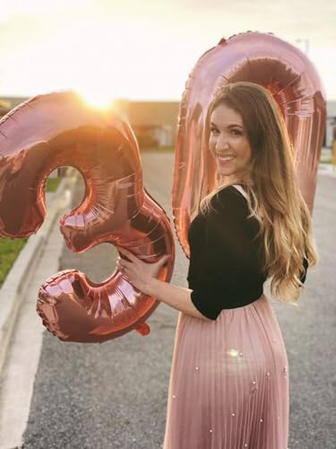 Image of Number Balloons 3 Balloon Rose Gold for 3rd Birthday Decorations, 40 inch | Saturated Color, Large 40 in, With Straw & Hanging Hole, For Back-to-School Season, Wedding, Christmas, New Year, Anniversary
