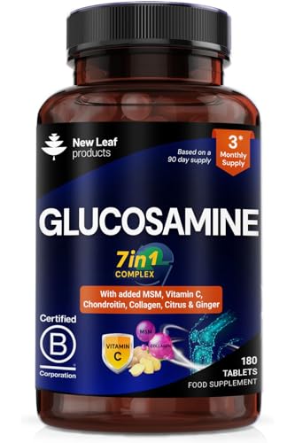 Glucosamine and Chondroitin High Strength 7-in-1 with MSM,Collagen,Vitamin C, Citrus & Ginger Joint Care Supplements for Men & Women - 180 Tablets