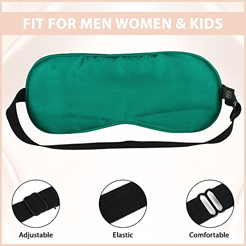 Image of Natural Mulberry Silk Eye Mask | Ultra Smooth Adjustable Sleep Mask and Blindfold for Sleeping, Travelling, Relaxation, Meditation | Light-Blocking Eye Cover (Green) with Free Ice Roller