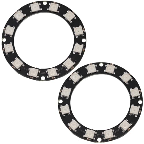 Heevhas WS2812 5050 5V Anillo LED RGB 12 LEDs A todo color Accesorios para módulos de luz RGB Placa de lámpara de anillo LED para decoración (2 piezas)