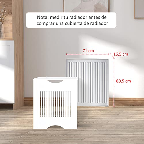 Miniatura 6 de Homcom Cubre Radiador 78x19x82 Cm Cubierta De Radiador De Mdf Moderno Con Estante Carga 10 Kg Y Dispositivo Antivuelco Para Sala De Estar Dormitorio Blanco