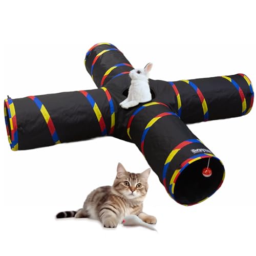SweetBin 47' Long Cat Tunnels - 4 Way Cat Tunnel for Indoor Cats Play & Exploration - Collapsible Pop Up Tubes...