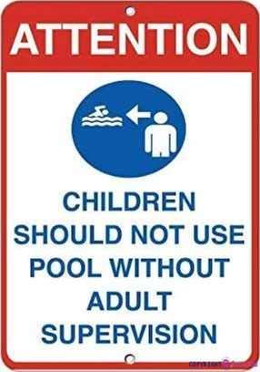 Street Sign Warning Plaque Attention Children Don't Use Pool Without Adult Supervision Courtyard Decoration Office Signs for Outdoor & Indoor 8 X 12 Inch