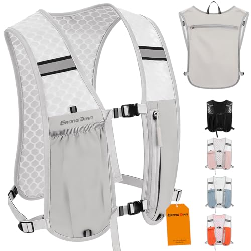 ERONGDIAN Running Hydration Vest Backpack, 5L Lightweight Hydration Packs for Women Men, Adjustable Chest Straps Daypack, Reflective Running Vest for Hiking, Cycling, Trail Race, Marathon - Grey
