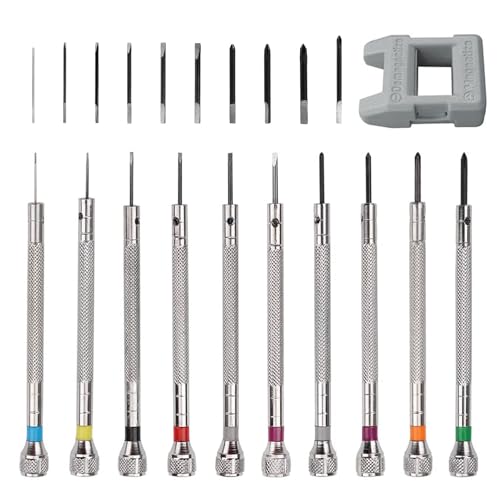 21Pcs Watch Screwdriver Set, 0.6-1.6 mm Watchmakers Screwdriver Set, Precision Screwdriver for Watch Eyeglasses Clocks Jewelry Repair, with 10 Screwdrivers 10 bits 1 demagnetizer