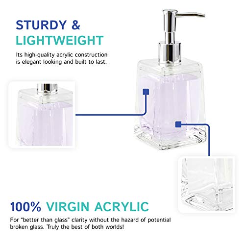 Huang Acrylic Clear Square Tapered Soap Dispenser Crystal Clear Acrylic | Sturdy And Elegant Construction Makes It Perfect For Kitchen Or Bathroom | Shatter-Proof, Durable And Compact Design #TOP4