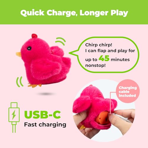 Image of Catify Best Pet Supplies Flapping Duckling, Chick & Bird Cat Toy - Motion-Activated Wings Realistic Chirps, Catnip-Infused Plush, USB Rechargeable Indoor Cats & Kittens, Self-Play Enrichment - Fuchsia