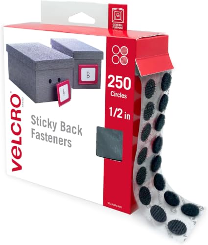 Image of VELCRO Brand Dots with Adhesive 250pk, Black Small 1 /2 Inch Circles Sticky Back Round Dots for Secure Mounting in Office, School or Home (VEL-30868-AMS) (Pack of 12)