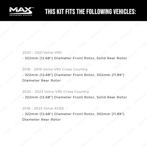 Image of Max Advanced Brakes Front & Rear Brake Kit Compatible With 2018-2023 Volvo XC60 S60 w /12.68 inch Fr 11.89 inch Solid Rr Rotor Replacement Premium OE Disc Brake Rotors and Ceramic Brake Pads