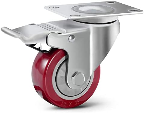 D&L 3 Inch Swivel Castor Wheels 1400lbs Heavy Duty Casters with Brake Polyurethane Dual Locking Casters Set of 4 Red DL-I3-001R