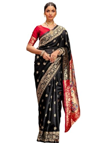 Image of SIRIL Women's Paithani jacquard Silk Saree |Chandrakor Paithani jacquard Saree With Unstitched Blouse Piece