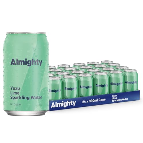Almighty Yuzu & Lime Sparkling Water 330ml - 24 Pack, Sugar Free, Low Calorie, Vegan - Natural Flavour, Zero Plastic - Clean & Refreshing Drink - Perfect Thirst Quencher - Charcoal Filtered for Purity