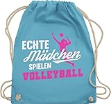 Shirtracer Turnbeutel Rucksack - Volleyball Geschenke Zubehör - Echte Mädchen spielen Volleyball weiß/fuchsia - Unisize - Hellblau - trainingsbeutel volleyballtasche beutel rucksäcke tasche - WM110