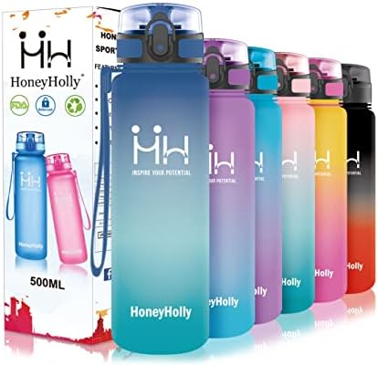 HoneyHolly Big Water Bottle - 1.5L & 2L & 2.2L with Time Markings Leak Proof, Drinks Bottle, with Filter, BPA Free Non-Toxic Reusable, Large water bottle, for Sports, Gym, Travel, Outdoors, Fitness