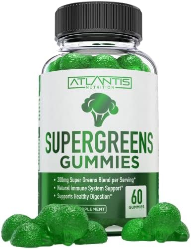 Supergreens Gummies - Daily Green Superfoods Supplement with Spinach, Broccoli, Moringa, Beet Root, Celery, Green Tea, & Acai for Immunity Support - Natural Raspberry Flavor, 60 Supergreen Gummies