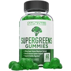 Supergreens Gummies – Daily Green Superfoods Supplement with Spinach, Broccoli, Moringa, Beet Root, Celery, Green Tea, & Acai for Immunity Support – Natural Raspberry Flavor, 60 Supergreen Gummies